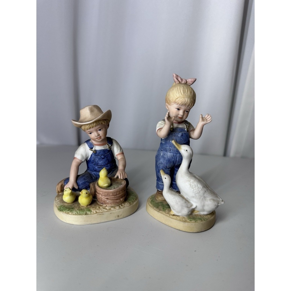 HOMCO Denim Days Figurine Set Of 2 Ducks On The Farm 1985 Home Interiors